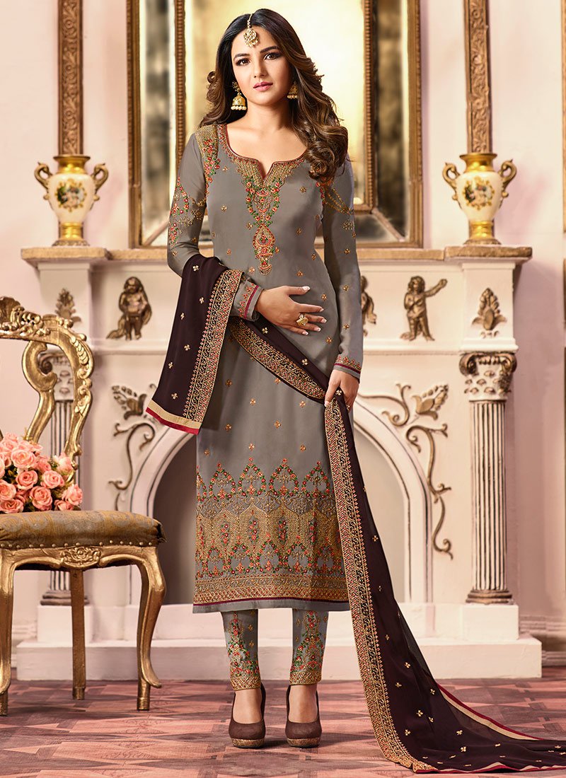 Grey Ombre Straight Cut Pant Suit Salwar Kameez Designer Collection