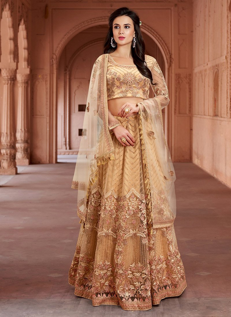 Beige Net Umbrella Lehenga Choli Lehengas Designer Collection