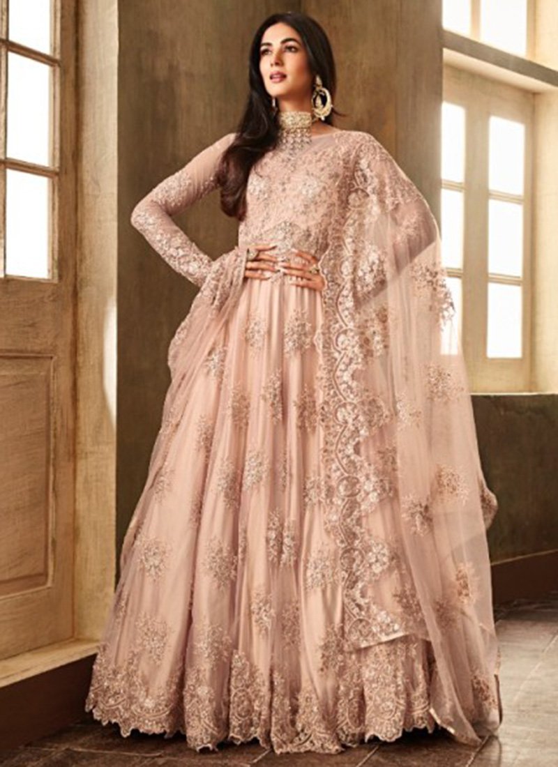 Pink Blush Net Abaya Style Anarkali Suit Salwar Kameez Designer Collection