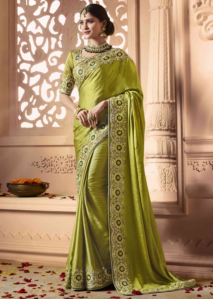 parrot green wedding saree