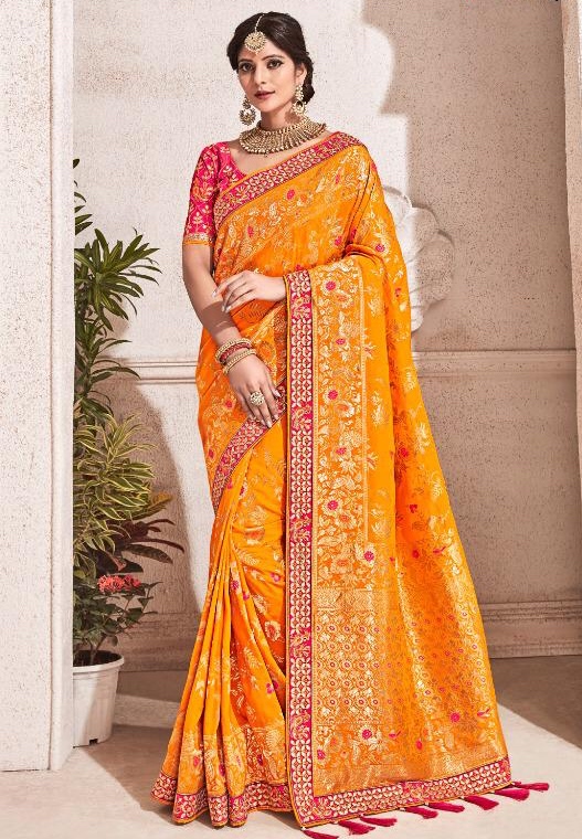 Bright Orange Pure Silk Wedding Saree Sarees Designer Collection