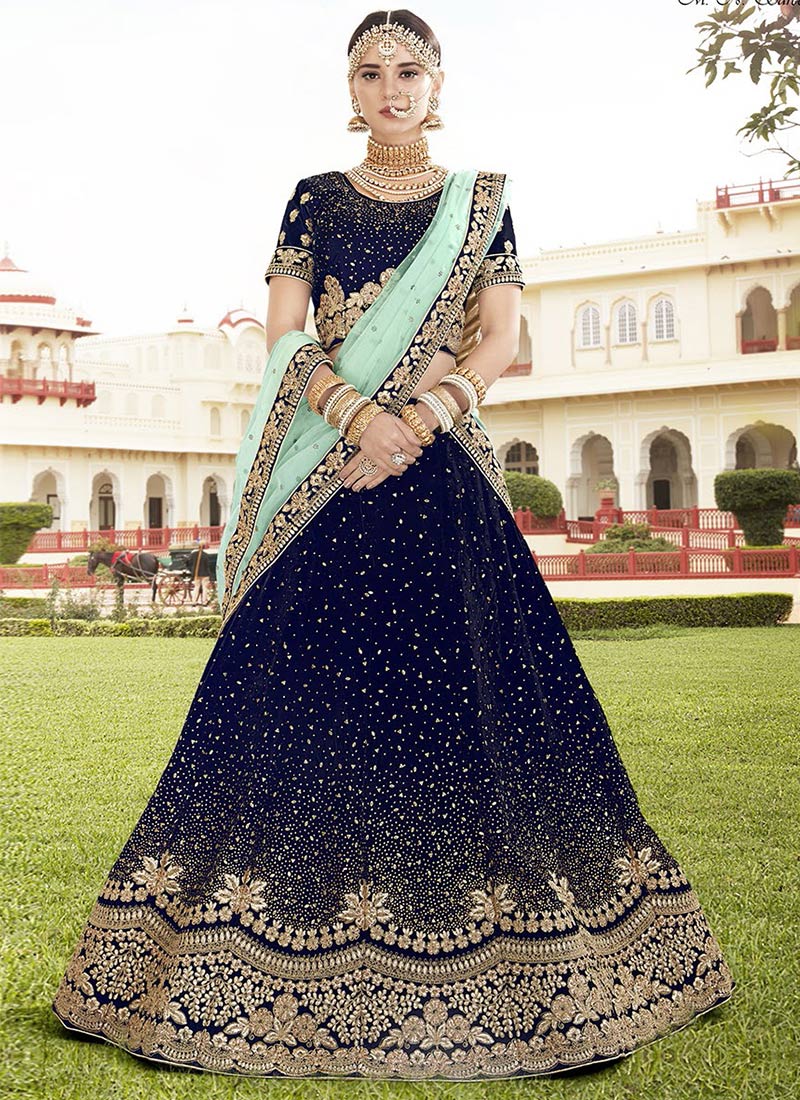 Royal Bridal Blue Velvet Lehenga Choli Lehengas Designer Collection