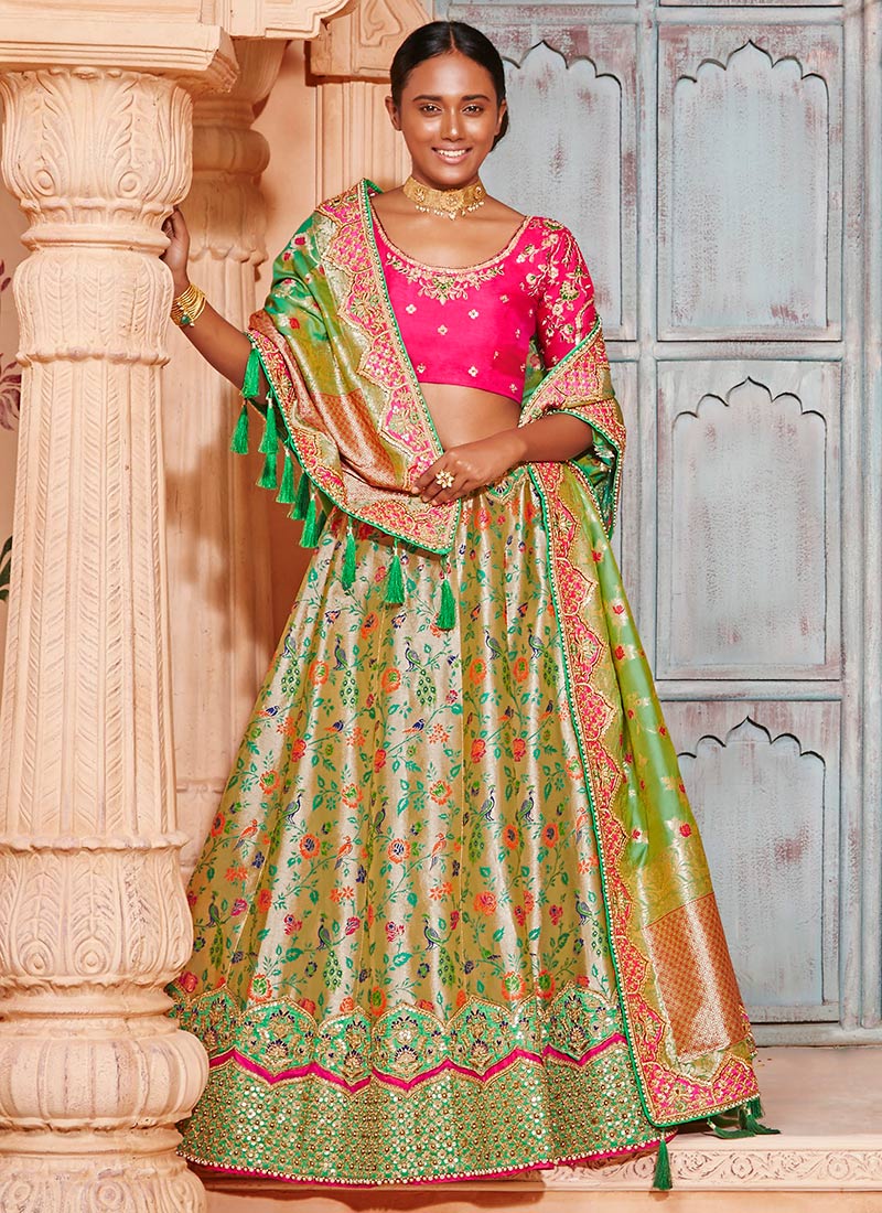 Light Green Silk Embroidered Lehenga Choli Lehengas Designer Collection