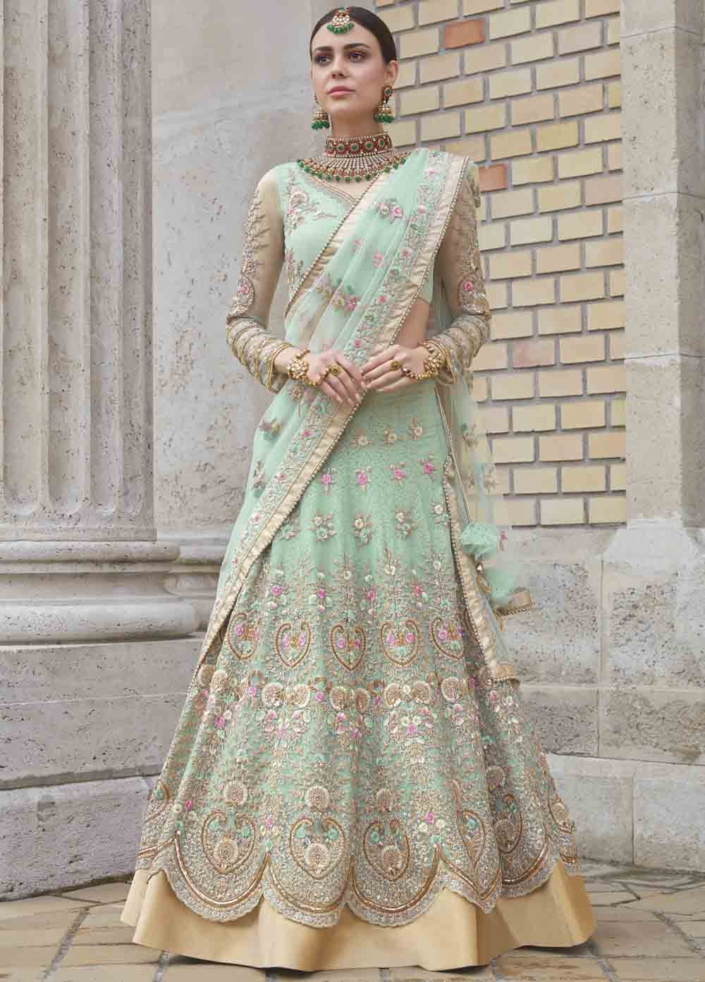 Pastel Green Premium Net Wedding And Party Wear Lehenga Choli