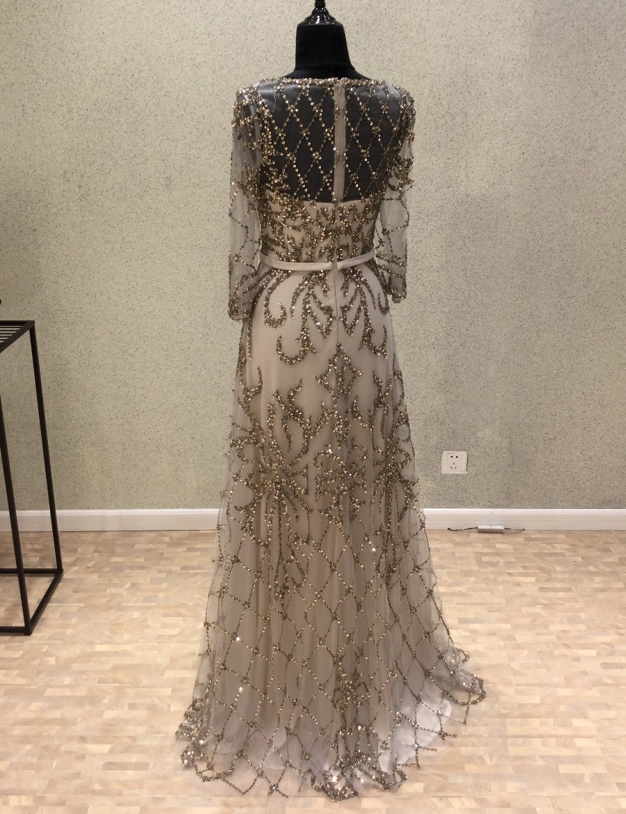 gray beaded gown