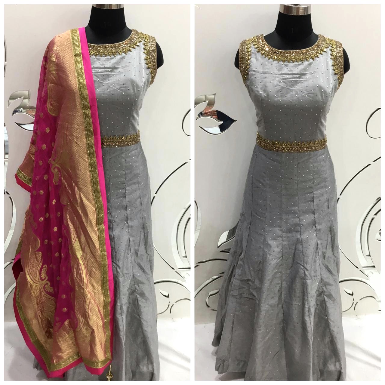 Grey Silk Blend Sequin Embellished Suit Set with Dupatta Online at Soch USA  & Worldwide