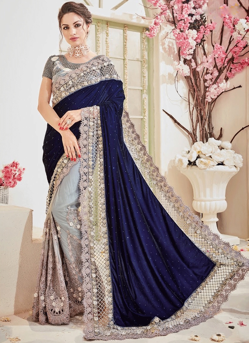 black and white half saree