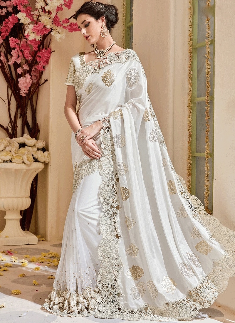 white net wedding sarees