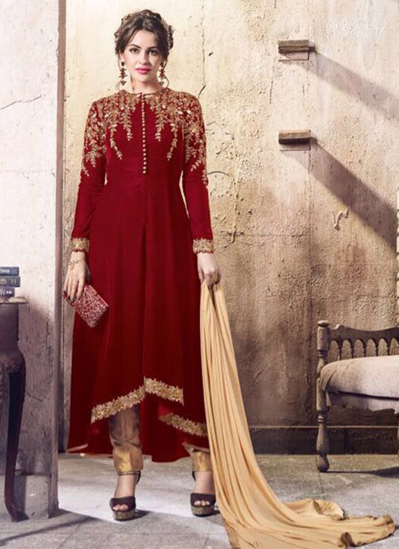 Red Velvet Pant Suit Salwar Kameez Designer Collection