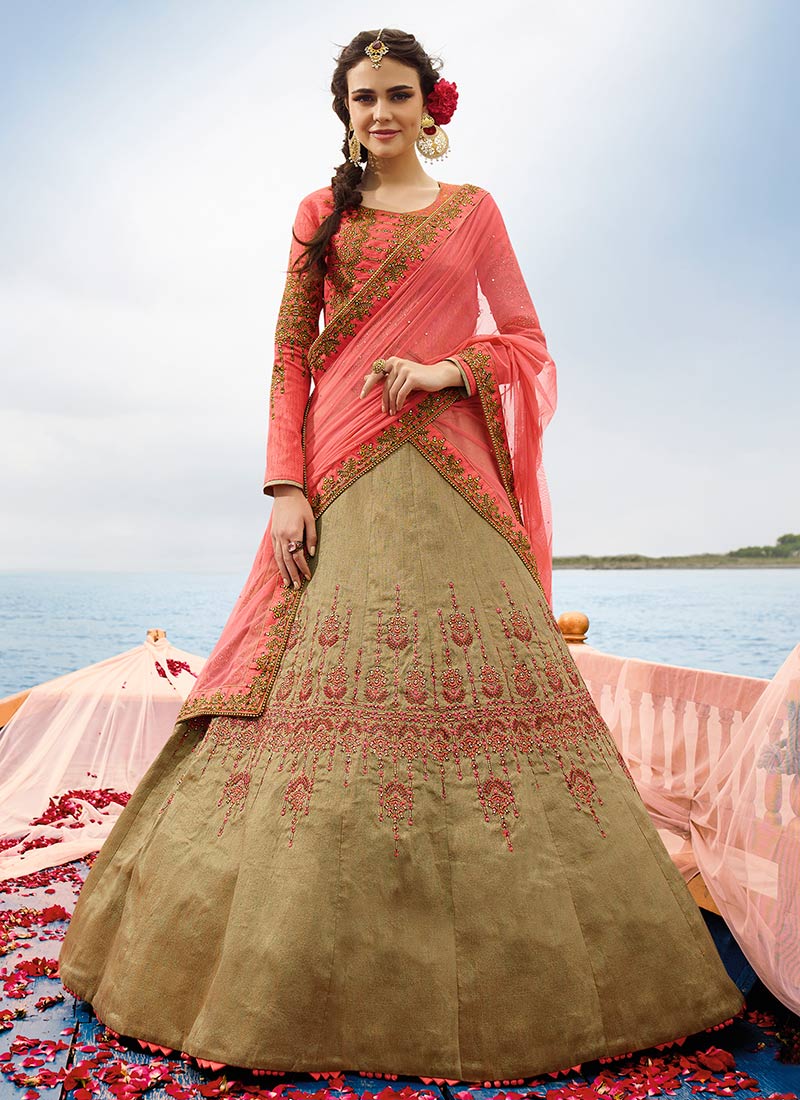 Beige Art Silk Umbrella Lehenga Choli Lehengas Designer Collection