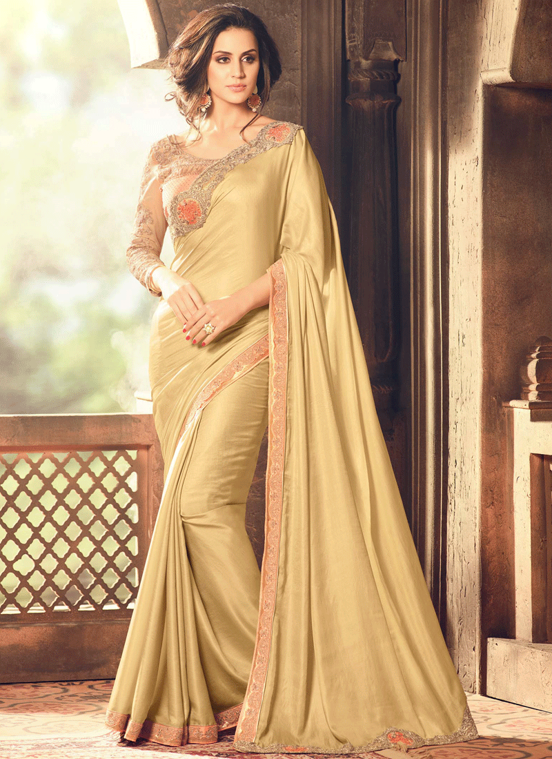 Cream Gold Silk Saree Sarees Designer Collection