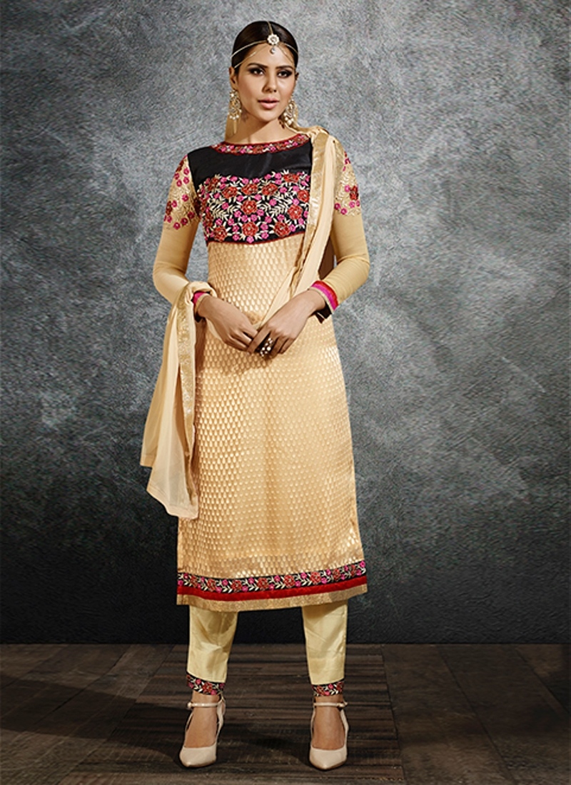 Readymade Cream Brasso And Churidar Suit Ready To Ship, Readymade Outfits, Sale