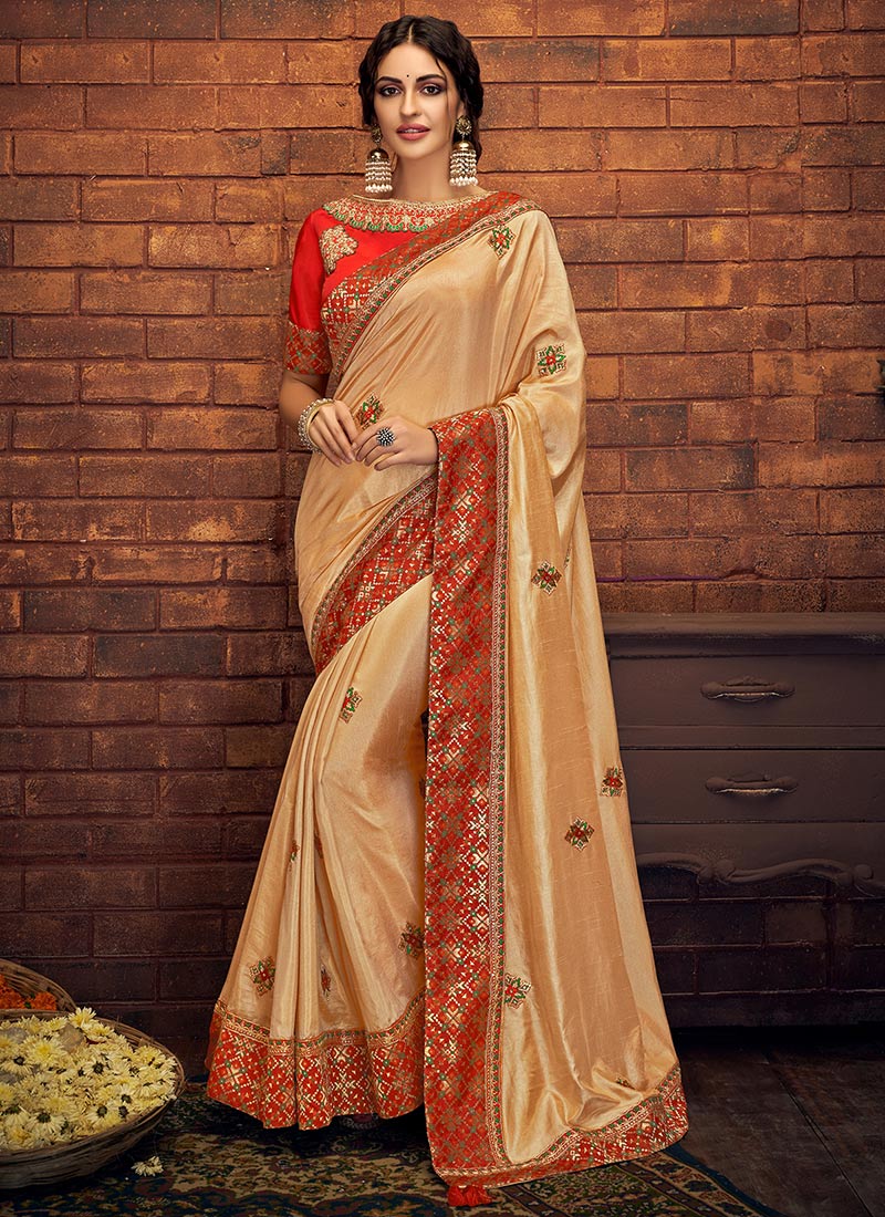 Yellow Satin Silk Embroidered Saree Sarees Designer Collection