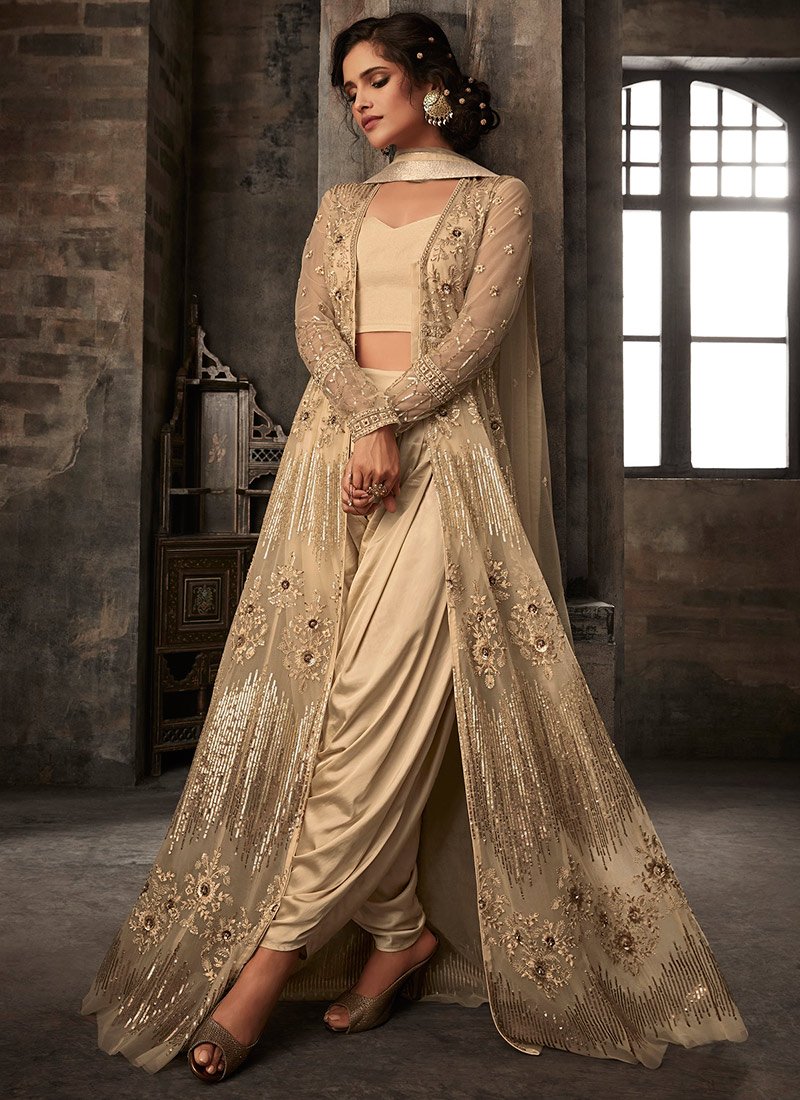beige anarkali suit