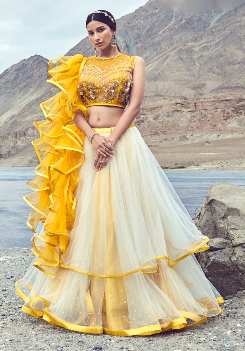 Yahvi Yellow Ruffled Designer Lehenga Choli Lehengas Designer Collection