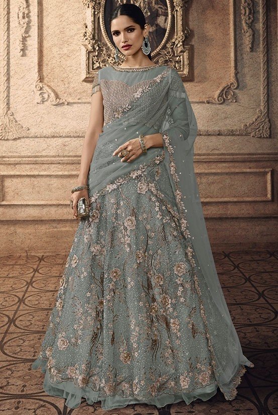 Light Grey Designer Shimmer Lehenga Choli Lehengas Designer Collection