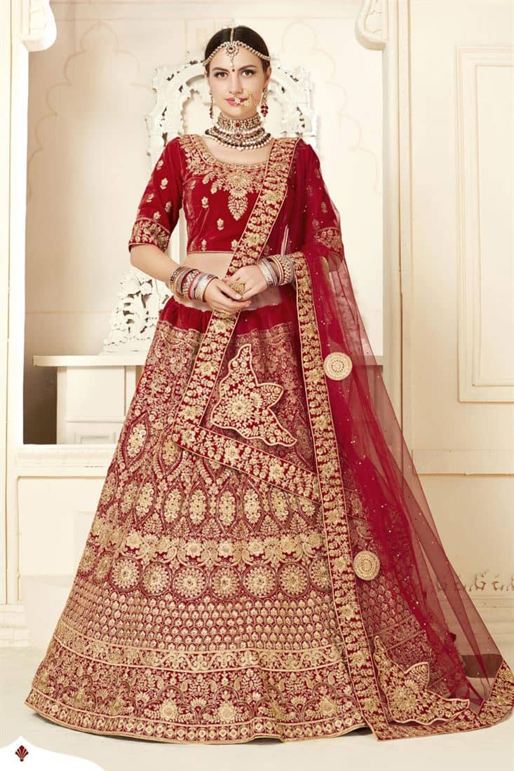 Red Velvet Heavy Embroidered Bridal Lehenga Choli Lehengas Designer