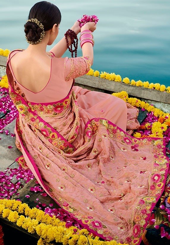 Rose Pink Silk Embroidered Wedding Saree Sarees Designer Collection