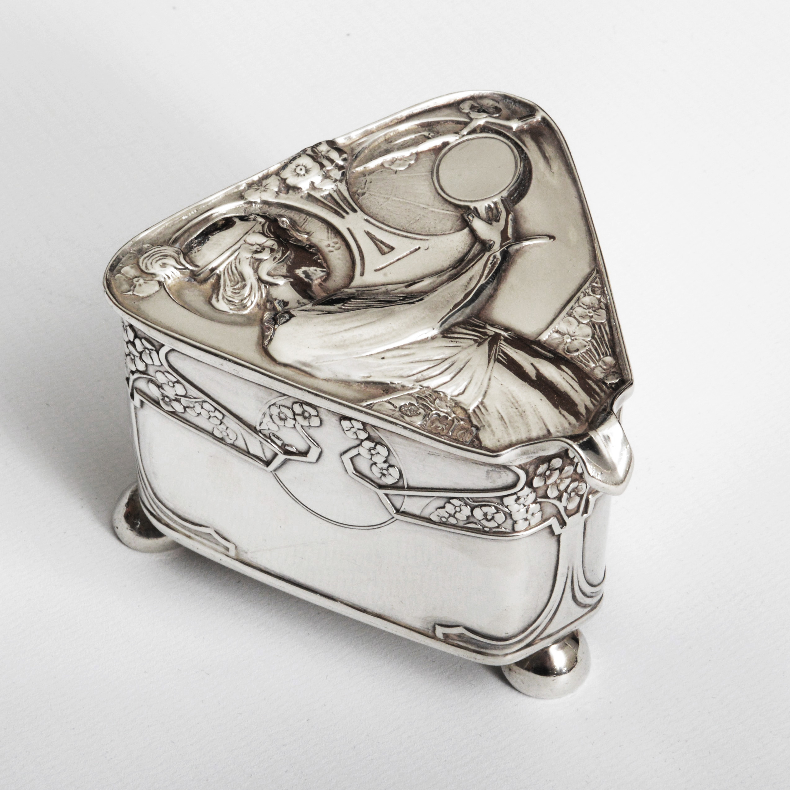 A signed Kate Harris art nouveau silver box The Pear Tree Collection