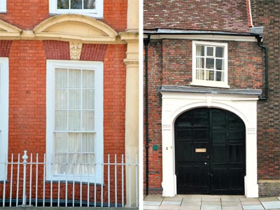 This Georgian wooden window frame has lurched down but settled years ago so it doesn’t pose a problem; Dramatic movement is the norm in very old buildings where ‘settlement’ has occurred A Georgian wooden window frame that has lurched down; An old building showing signs of subsidence