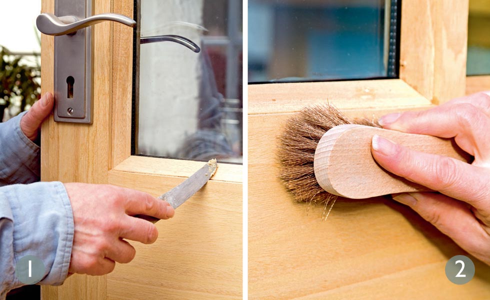 Fill and smooth any holes; Raise the wood grain Fill and smooth any holes; Raise the wood grain