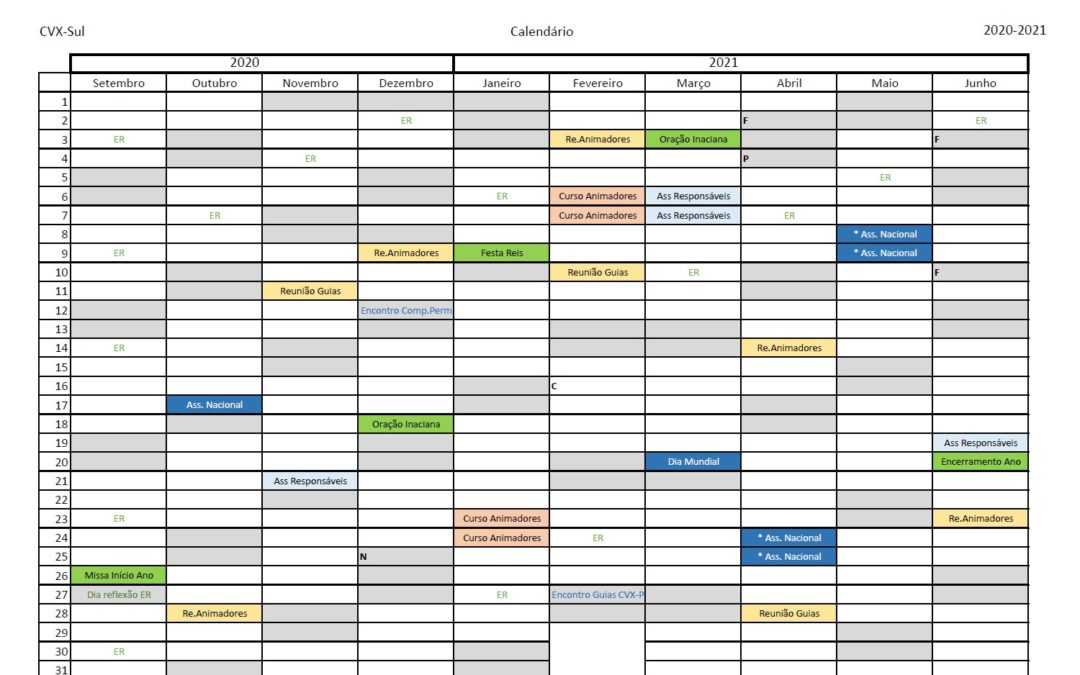 Calendário de Atividades da CVX-Sul