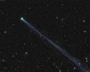 A bright green comet with an 11 million-mile-long tail will be visible in skies tonight