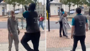 Shocking moment Poundland worker karate kicks alleged shoplifter before tackling him