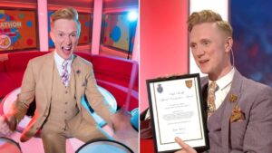 Owain Wyn Evans in tears as he’s honoured with special award for raising more than £3m for charity