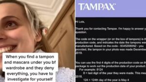 Woman finds tampon at boyfriend’s house and sends serial number to Tampax to see if he was cheating