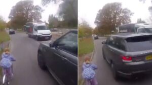 Range Rover almost hits young girl on bike as campaigners say highway code rule change is needed