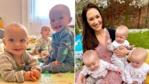 Rare triplets with ‘one in 200 million’ chance of being identical celebrate first birthday