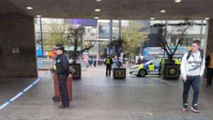 Piccadilly Gardens taped off by police with forensics at the scene