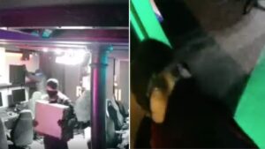Shocking moment thieves steal nine computers from Manchester gaming bar