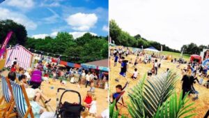 Heaton Park has been transformed into a giant beach with fairground rides for the summer