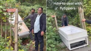 Furious man confronts fly-tippers dumping huge 7ft fridge in Salford