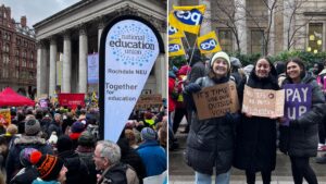 Thousands of teachers take to the streets of Manchester in mass strike action