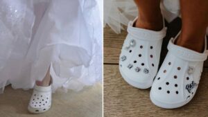 Brides wearing ‘white wedding Crocs’ on their big day split opinion