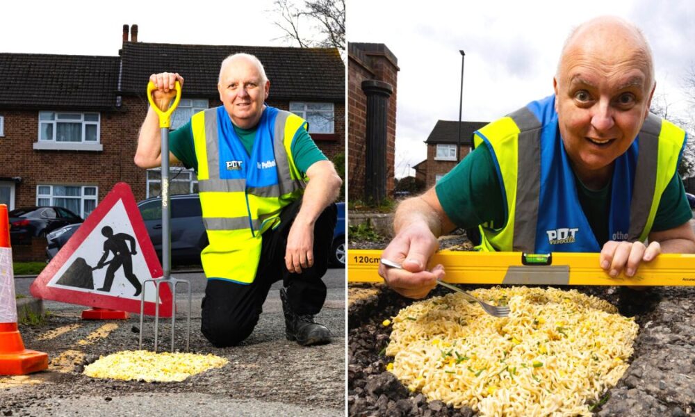 Man so fed up with potholes he filled them with Pot Noodles