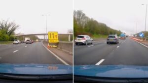 Footage of driver overtaking nearly 40 queuing cars on motorway divides opinion 