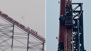 People forced to walk down the Big One after it suddenly stopped in windy weather
