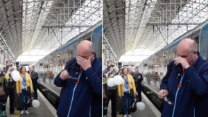 Emotional moment train driver finishes last shift on railways after 52 years