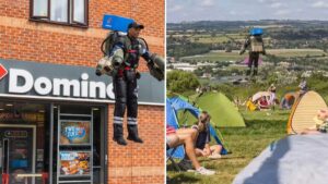 Domino’s has been delivering pizza into Glastonbury by jet suit