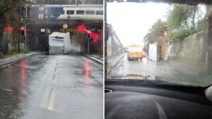 High-sided van gets wedged under notorious bridge in Greater Manchester