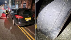 Taxi driver stopped by police for having illegal and dangerous tyres