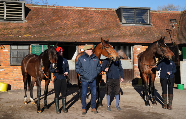 Paul Nicholls with (left to right) Frodon, Bravemansgame and Hitman