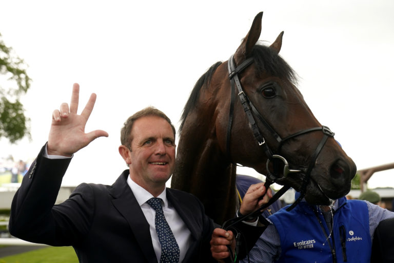Charlie Appleby with Native Trail after winning the Irish 2,000 Guineas