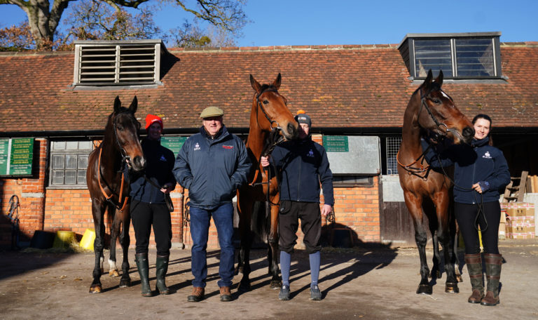 Trainer Paul Nicholls with (left to right) Frodon, Bravemansgame and Hitman