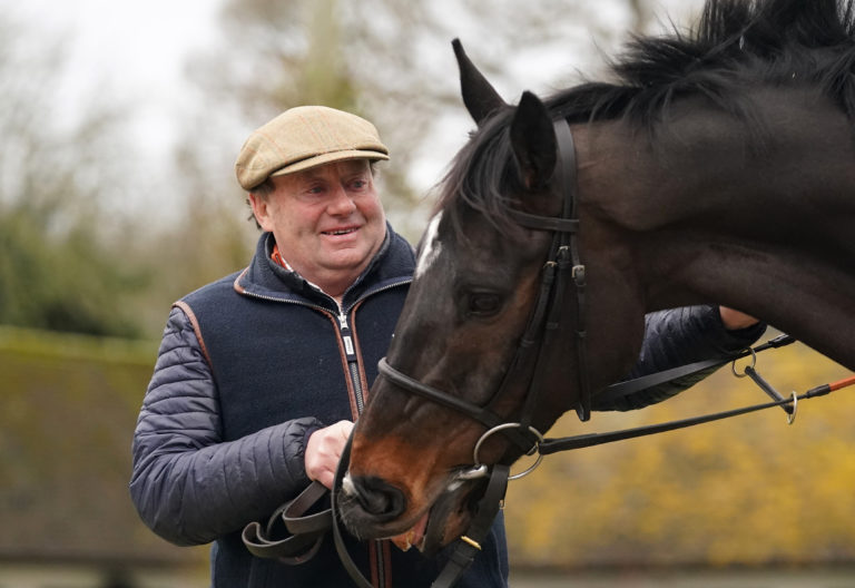 Nicky Henderson with Shishkin at Seven Barrows