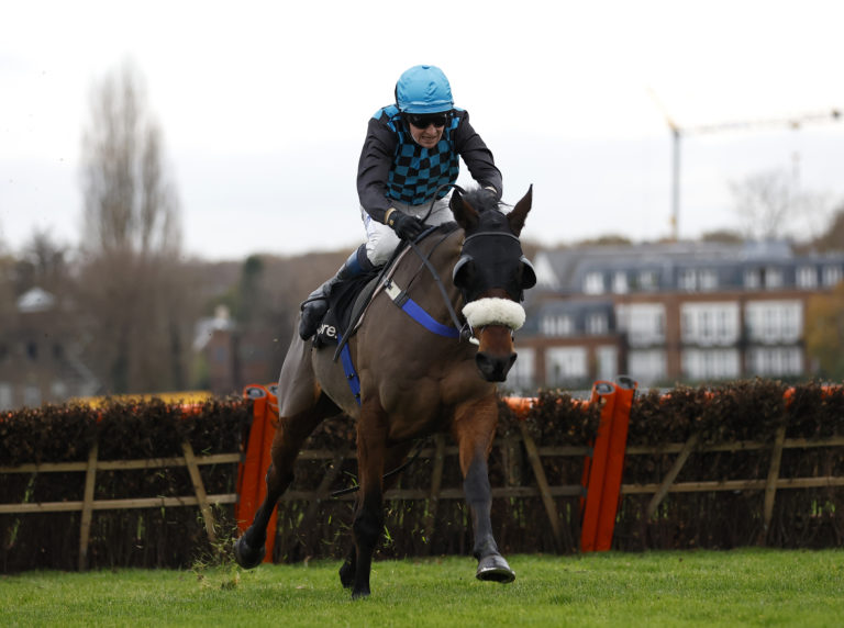 Stan Sheppard riding Lossiemouth on their way to winning the Ballymore Winter Novices' Hurdle during the Betfair Tingle Creek Festival at Sandown in 2021